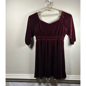 Velvet Midi Dress Womens XXL Burgundy Empire Waist holiday Autumn wedding guest